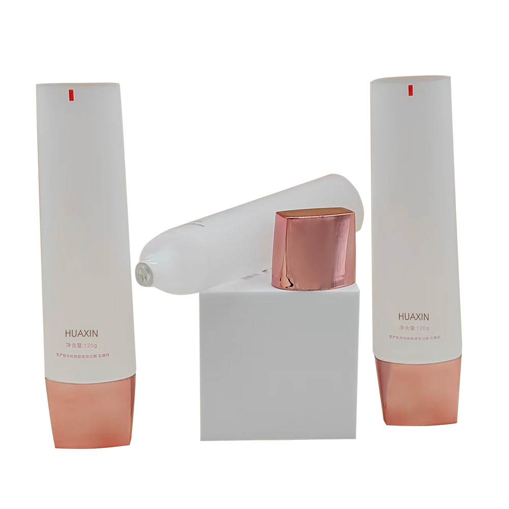 Huaxin Customized 120g Electroplated Square Cap with Soft Tube Packaging for Isolating Skin Care Products and Bottle for Individual Packaging