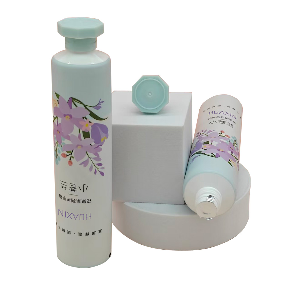 Hand cream tube in aluminum and plastic, 50g, with eight-cornered cap, cosmetic packaging material