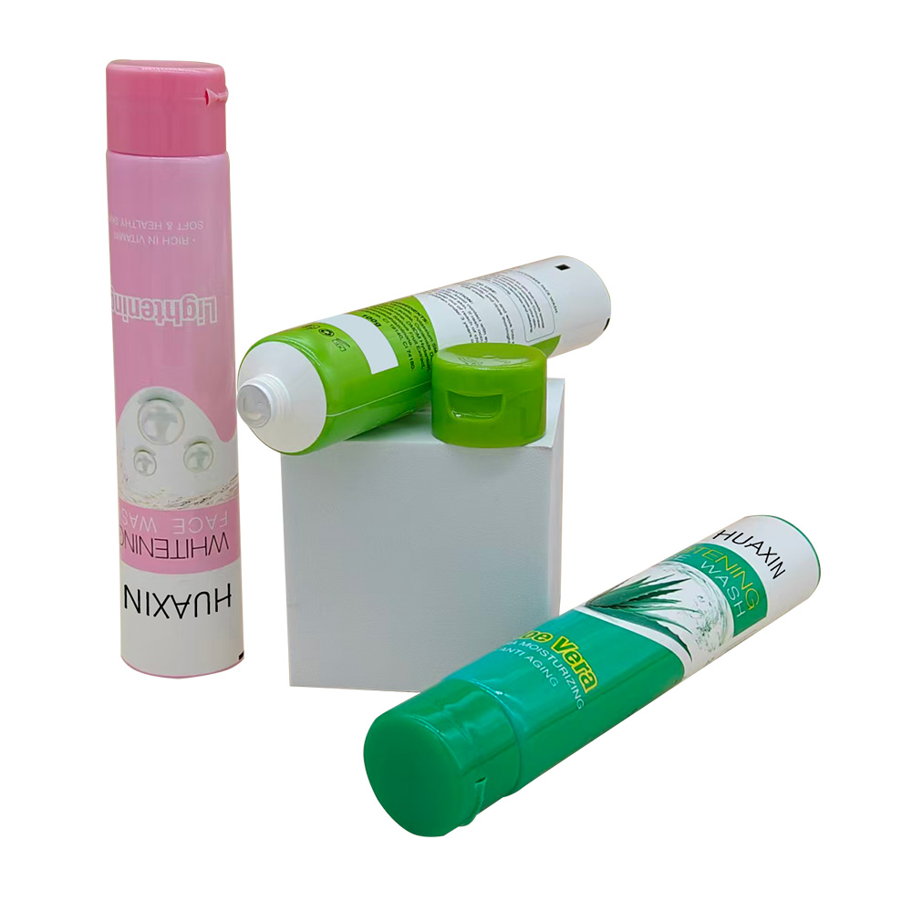 Facial cleanser hose tail filling flip cover hose packaging material production factory